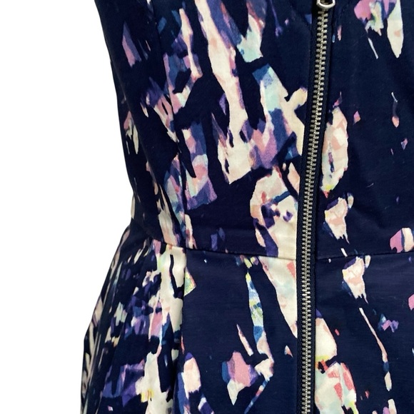 Club Monaco Abstract Print Sleeveless Dress Size 4 | Purple Navy Cream Cocktail - Picture 11 of 13